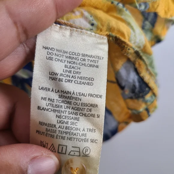 Anthropologie Maeve Yellow Tropical Cotton Lightweight Beach Vacation Buttonup - Picture 4 of 12